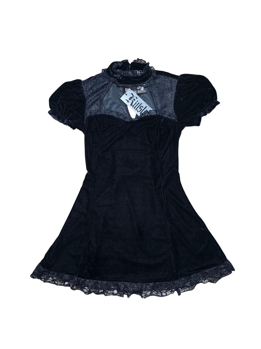 Killstar Julienne Black Velvet Mini Dress 4X Lace Puff Sleeve NWT
